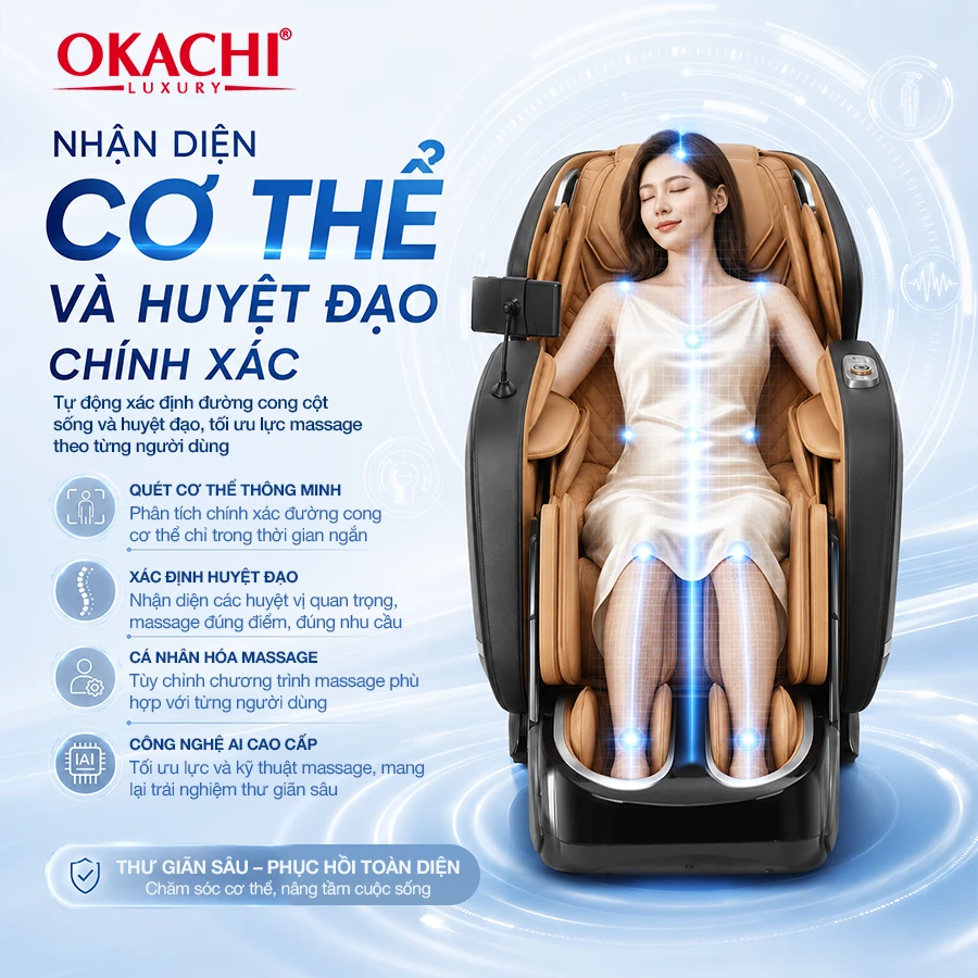 Ghế massage toàn thân OKACHI LUXURY JP-I99 ( Nâu Vàng)