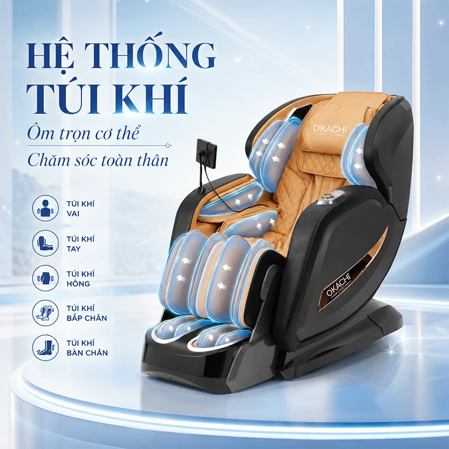 Ghế massage toàn thân OKACHI LUXURY JP-I99 ( Nâu Vàng)