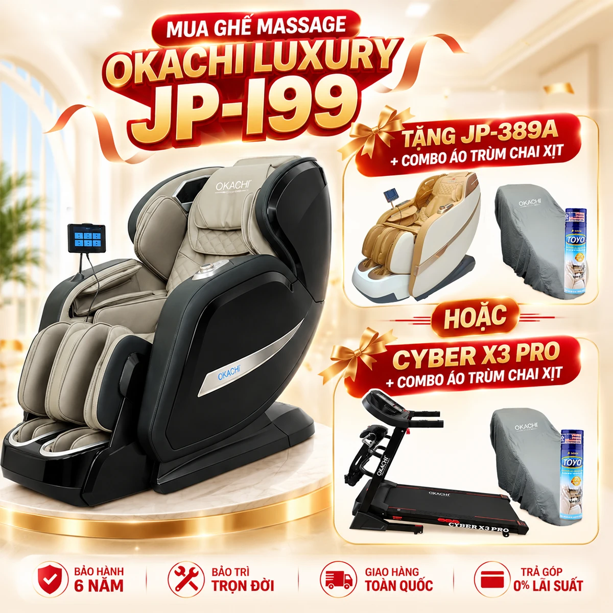 Combo quà tặng ghế massage okachi jp-i99 xám
