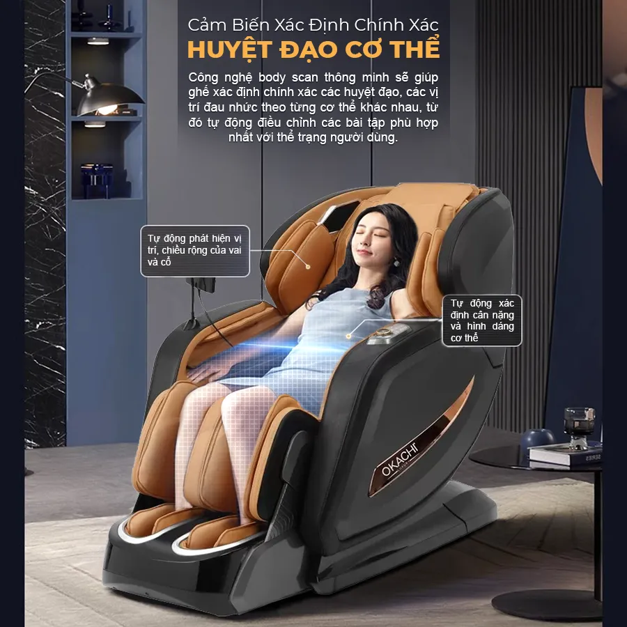 Ghế massage toàn thân OKACHI LUXURY JP-I99 ( Nâu Vàng)