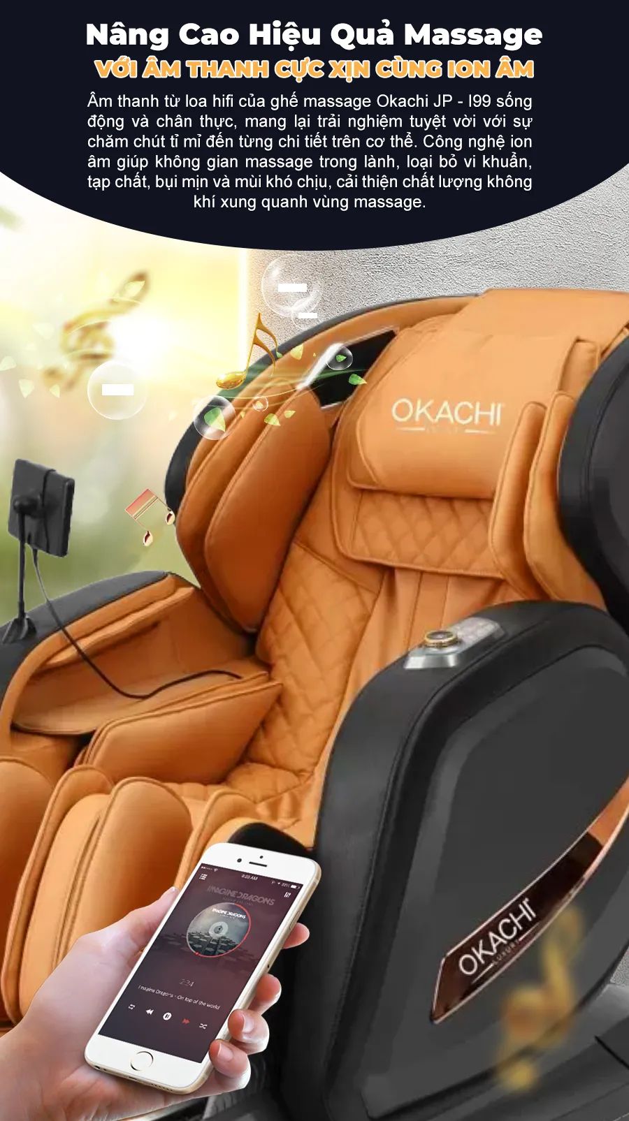 Ghế massage toàn thân OKACHI LUXURY JP-I99 ( Nâu Vàng)