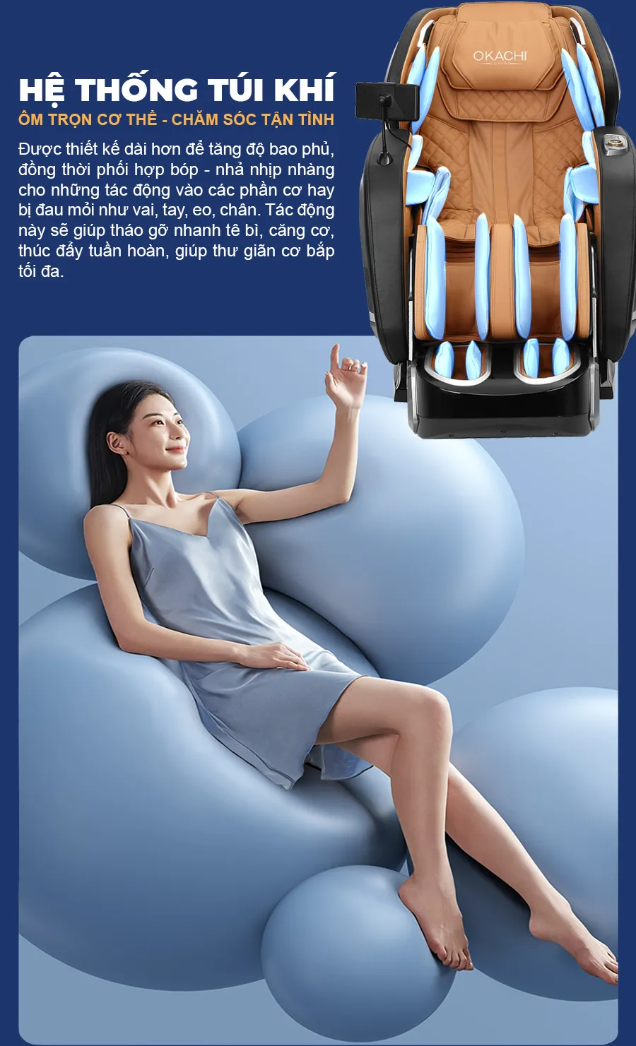 Ghế massage toàn thân OKACHI LUXURY JP-I99 ( Nâu Vàng)