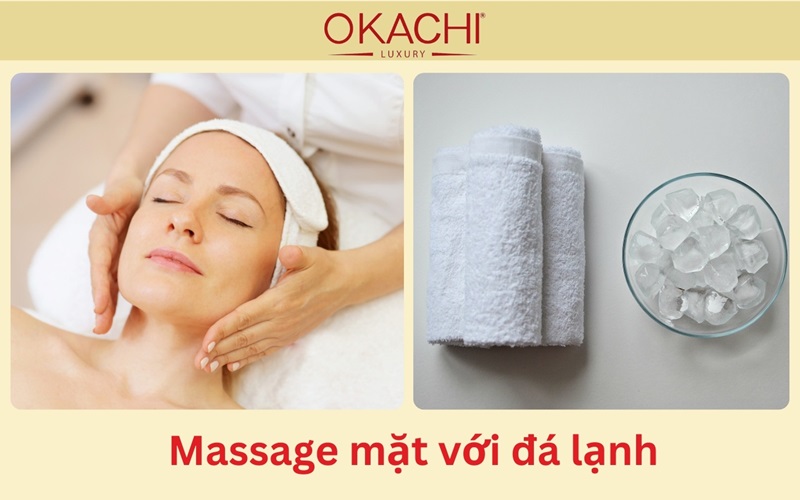 Massage mặt với đá lạnh