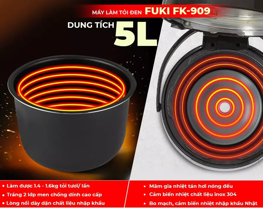 Máy làm tỏi đen Fuki FK-909 dòng cao cấp loại 5L (đỏ mận)