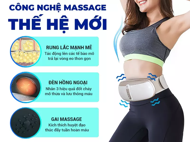 Máy massage bụng rung lắc hồng ngoại Okachi JP-95DC Plus pin sạc