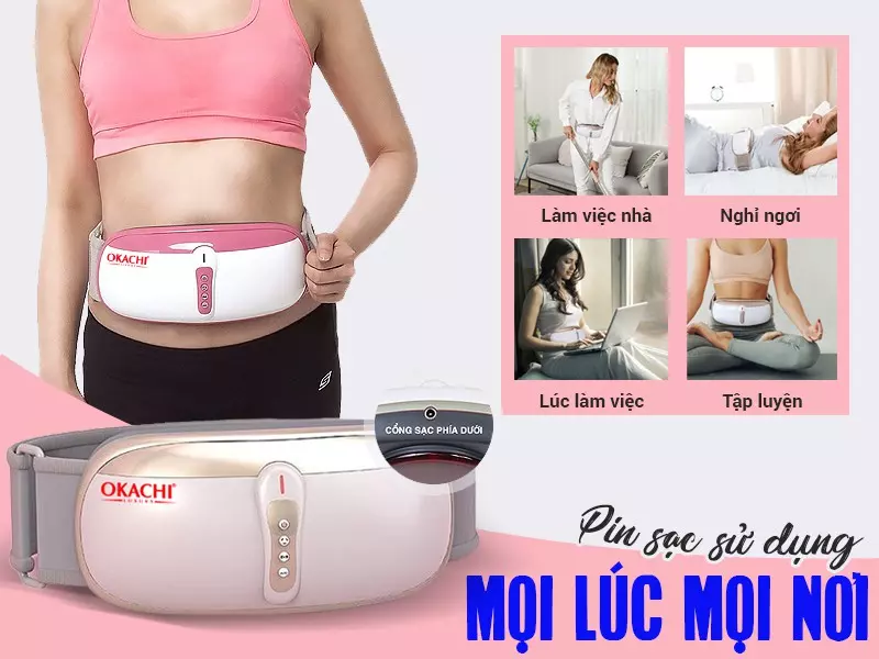 Máy massage bụng rung lắc hồng ngoại Okachi JP-95DC Plus pin sạc