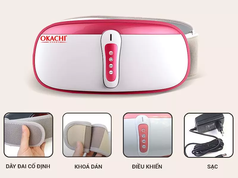 Máy massage bụng rung lắc hồng ngoại Okachi JP-95DC Plus pin sạc