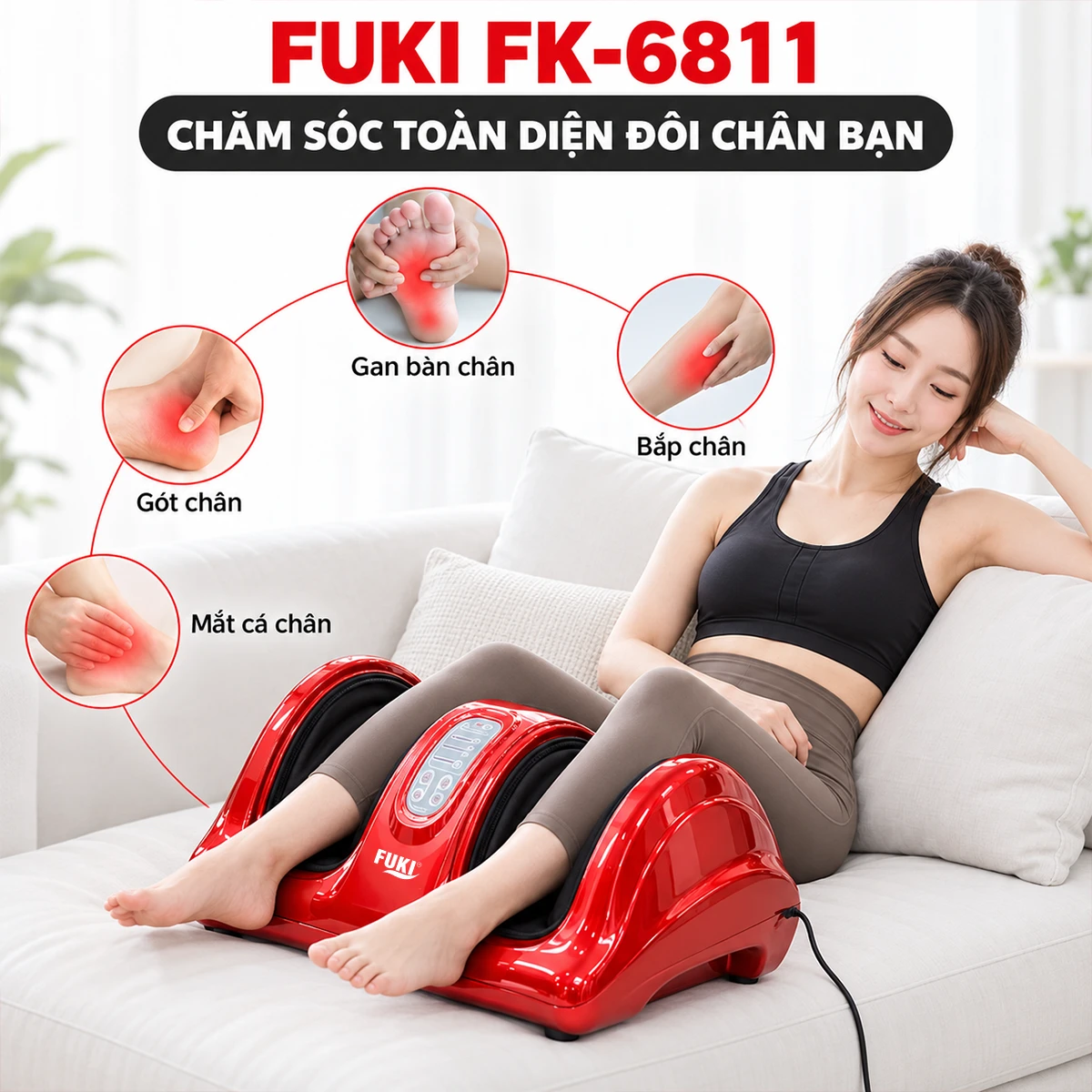 máy massage chân FK-6811 (màu đỏ) chăm sóc toàn điện