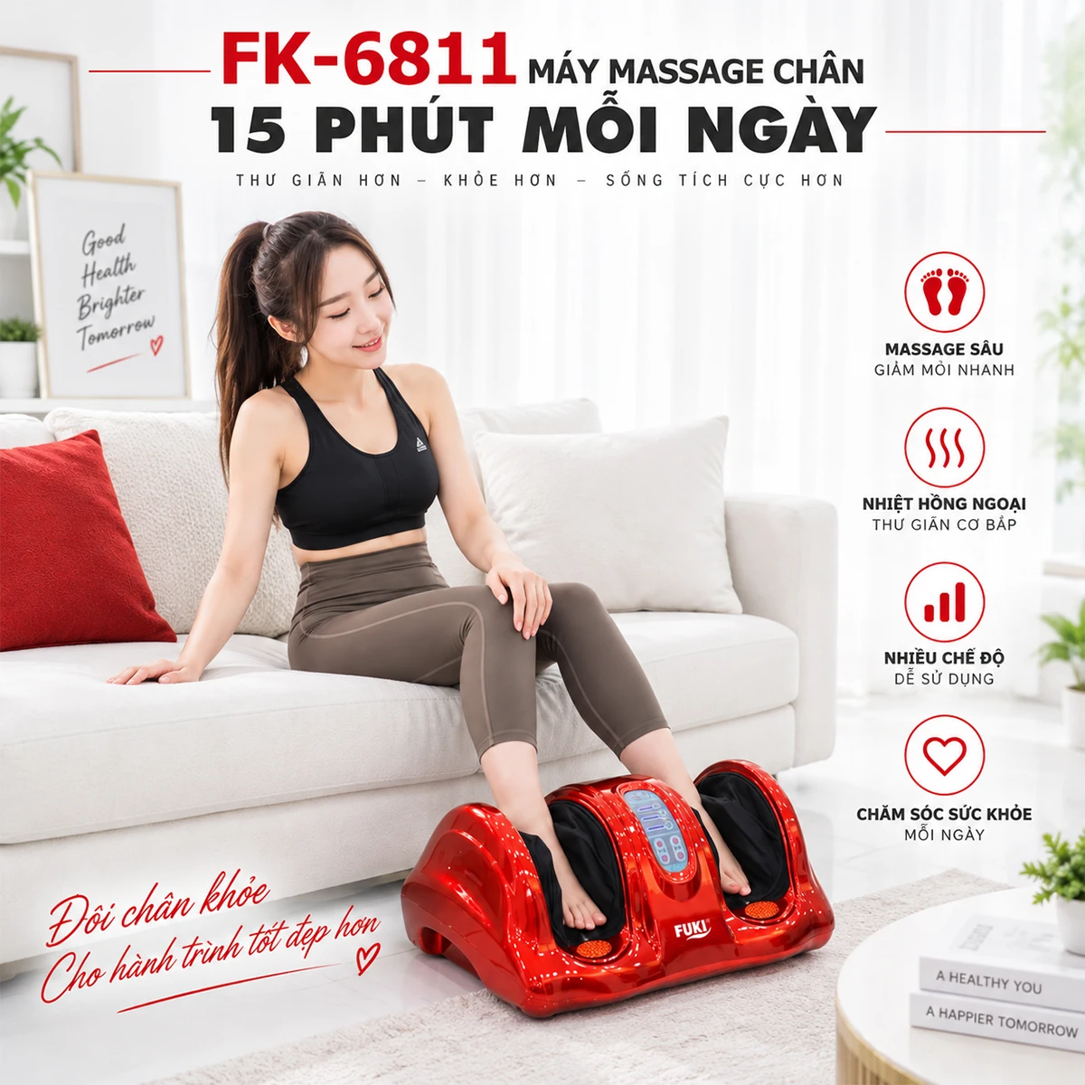 Máy massage chân hồng ngoại Fuki Nhật Bản FK-6811 (màu đỏ) model