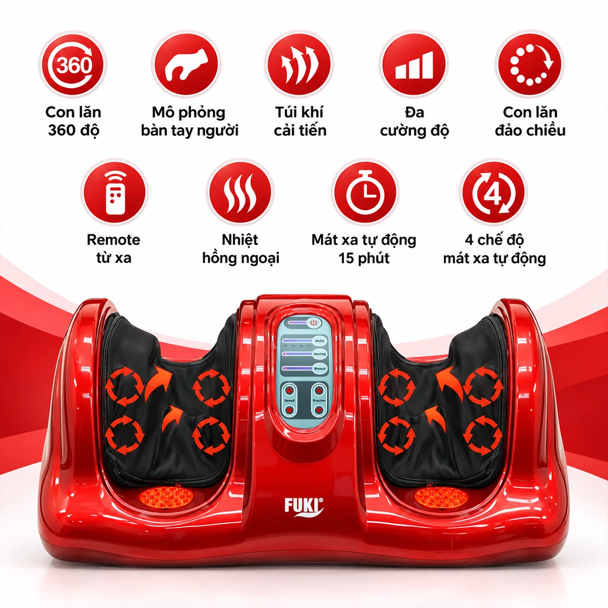 chức năng máy massage chân FK-6811 (màu đỏ) 