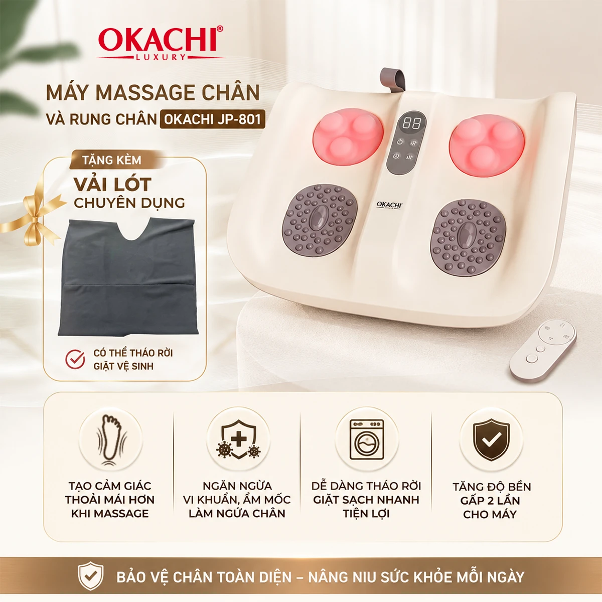 Máy massage chân và rung chân OKACHI JP-801 ( Màu kem) 
