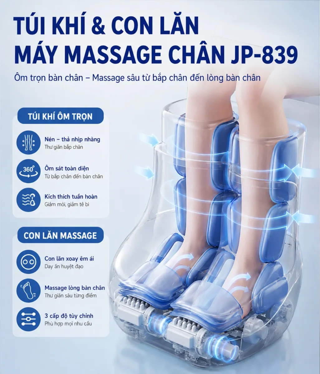 Máy massage chân và ép nhã bắp chân OKACHI JP-839 ( Trắng)