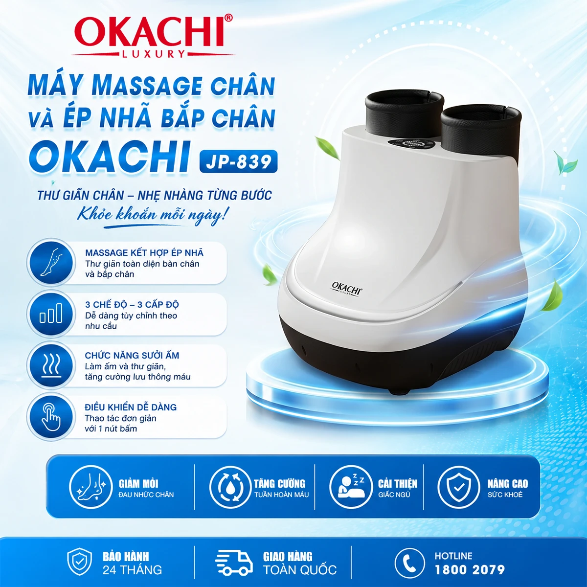 Máy massage chân và ép nhã bắp chân OKACHI JP-839 ( Trắng)