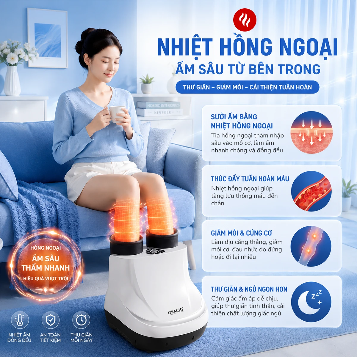 Máy massage chân và ép nhã bắp chân OKACHI JP-839 ( Trắng)