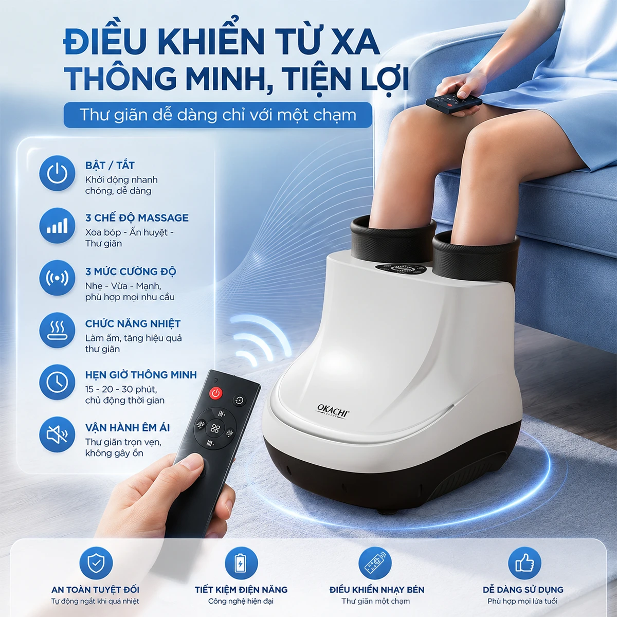 Máy massage chân và ép nhã bắp chân OKACHI JP-839 ( Trắng)