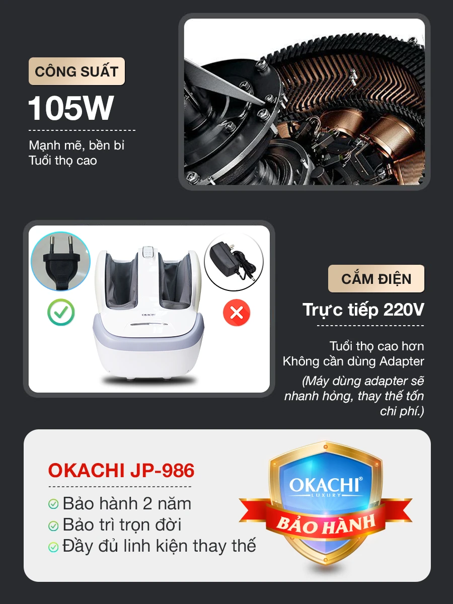 Máy Massage Chân Và Bắp Chân OKACHI JP-986 (Trắng)