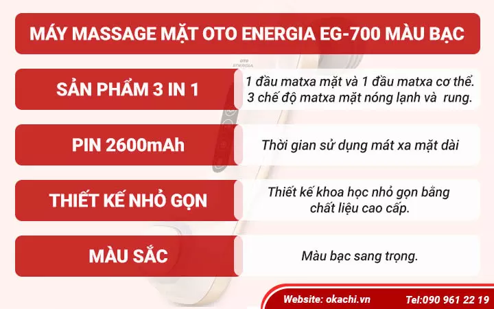 Máy mát xa mặt chống lão hoá oto Energia EG-700 màu bạc