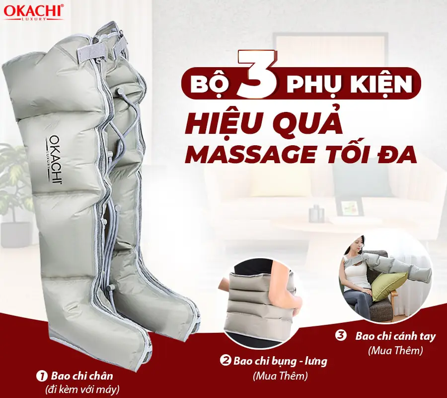 Máy nén ép TRỊ LIỆU suy giãn tĩnh mạch Okachi luxury JP-3000 Plus pin sạc