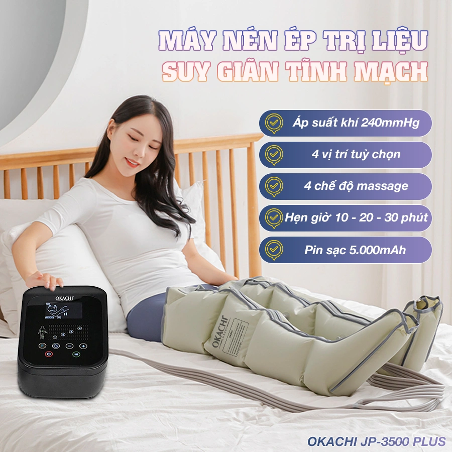 Máy trị liệu suy giãn tĩnh mạch OKACHI JP-3500 Plus (Pin sạc)