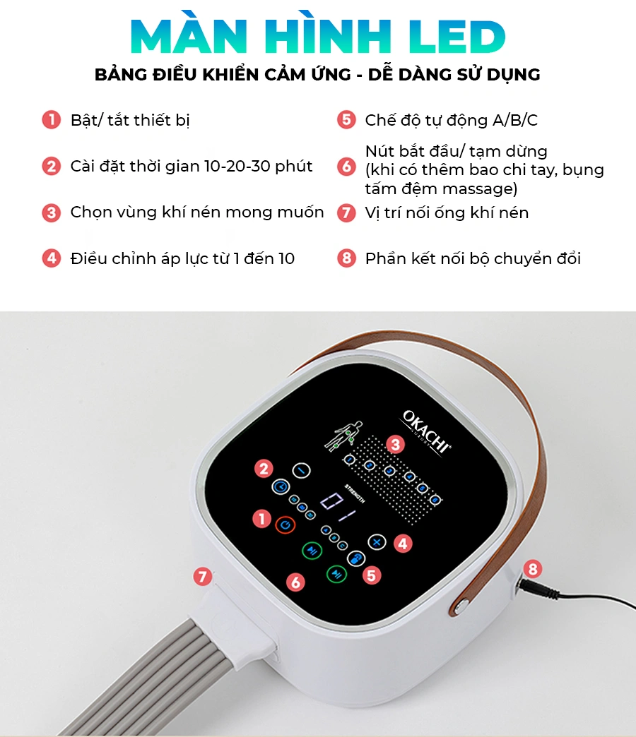 Máy massage trị liệu suy giãn tĩnh mạch OKACHI JP-3900A (6 buồng)