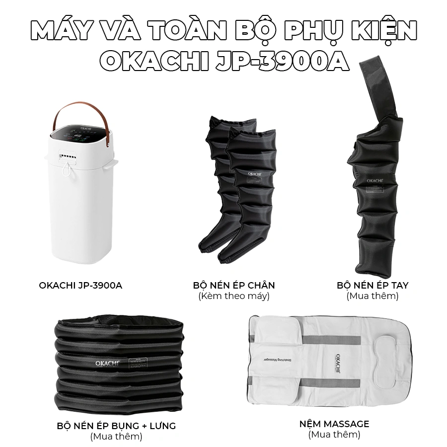 Máy massage trị liệu suy giãn tĩnh mạch OKACHI JP-3900A (6 buồng)