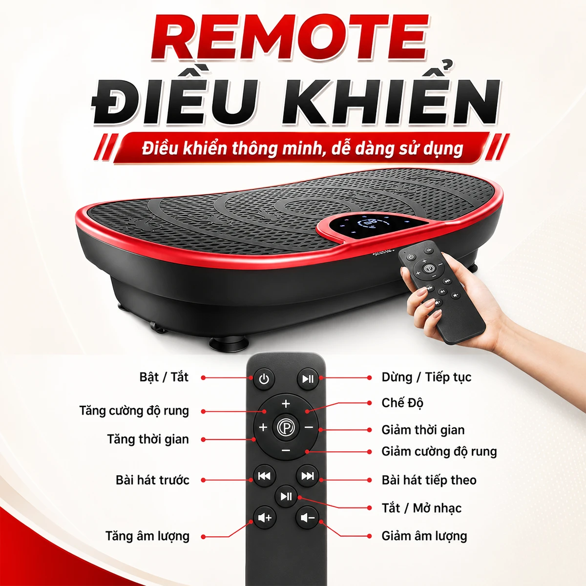 REMOTE điều khiển máy rung toàn thân OKACHI JP-860 đỏ