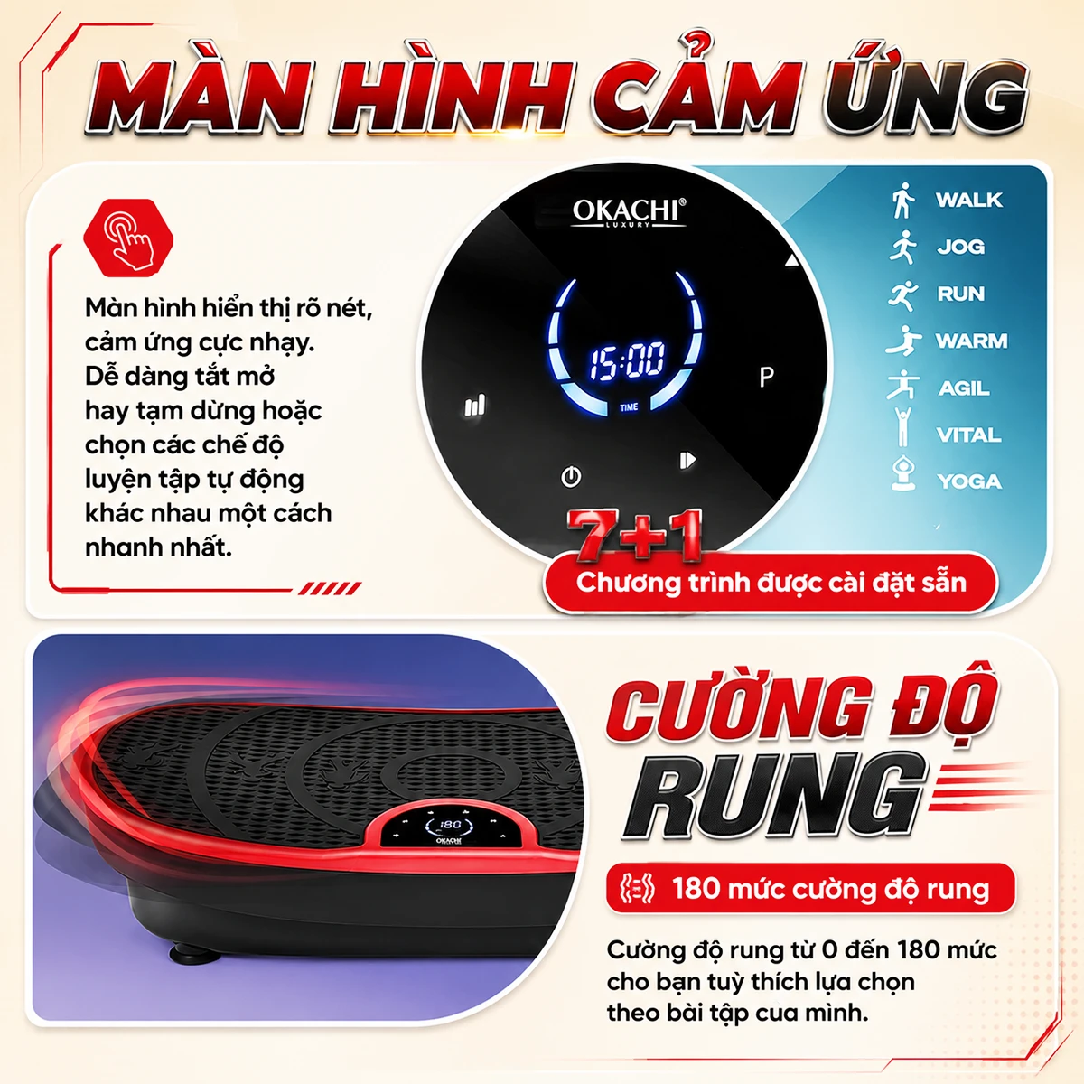 Màn hình và cường độ rung trên máy massage chân OKACHI JP-860
