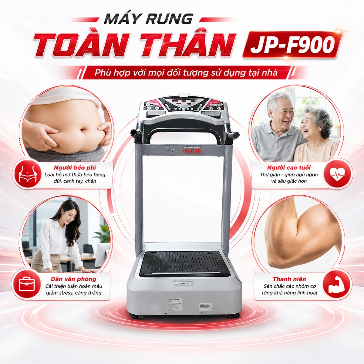 Máy rung giảm cân Super Okachi Massage JP-F900 công suất 1000W (cao cấp)