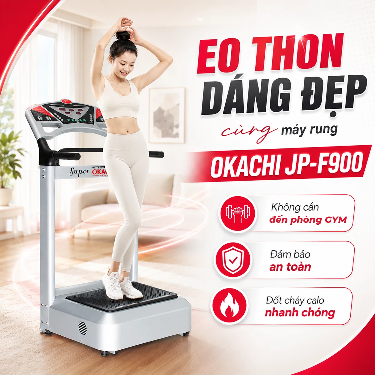 Máy rung giảm cân Super Okachi Massage JP-F900 công suất 1000W (cao cấp)