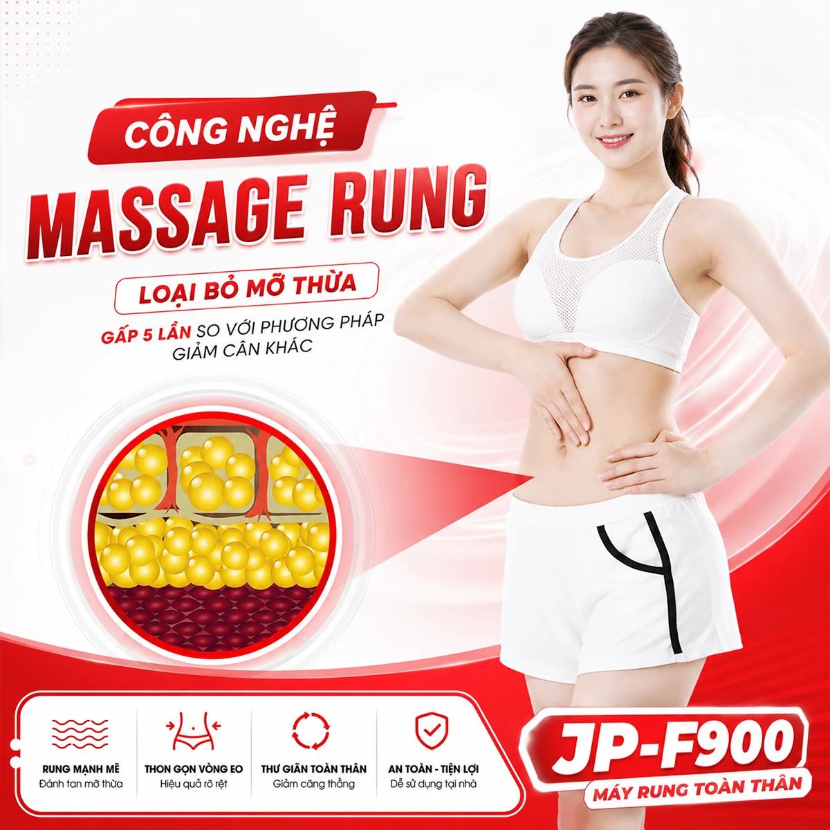 Máy rung giảm cân Super Okachi Massage JP-F900 công suất 1000W (cao cấp)