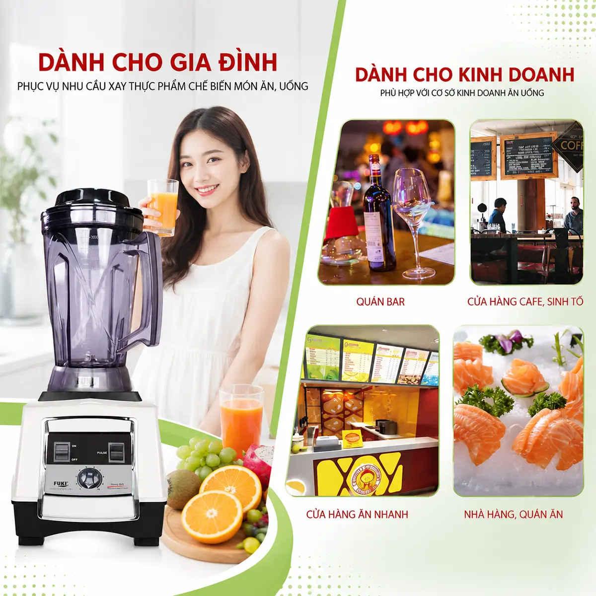 Máy xay sinh tố FUKI FK-3000 trắng kinh doanh và gia đình