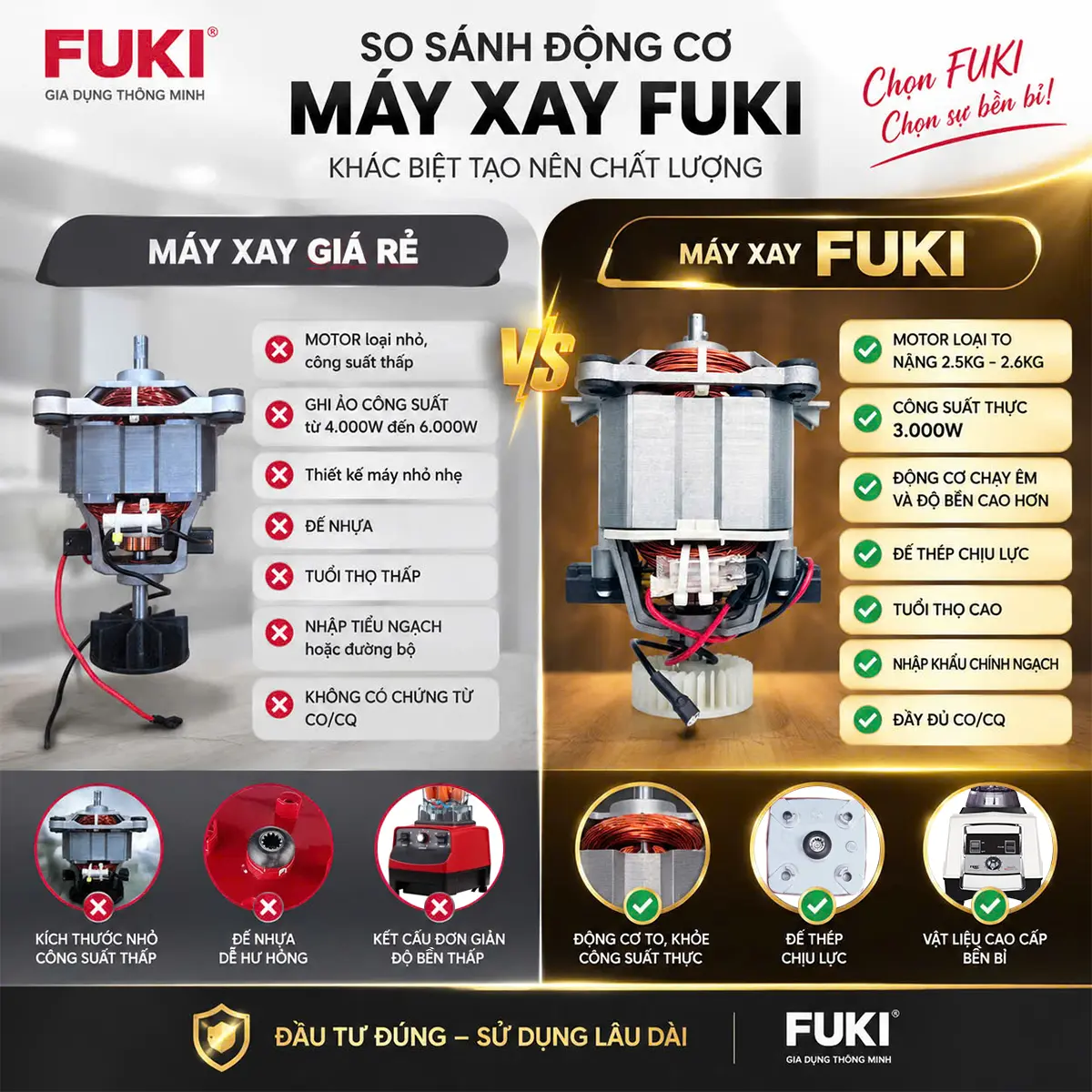 Máy xay sinh tố công nghiệp Fuki FK-3000W (màu trắng) so sánh