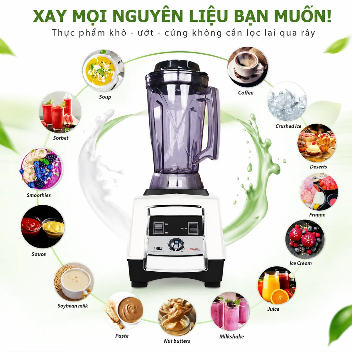Máy xay sinh tố FUKI FK-3000 trắng xay mọi nguyên liệu