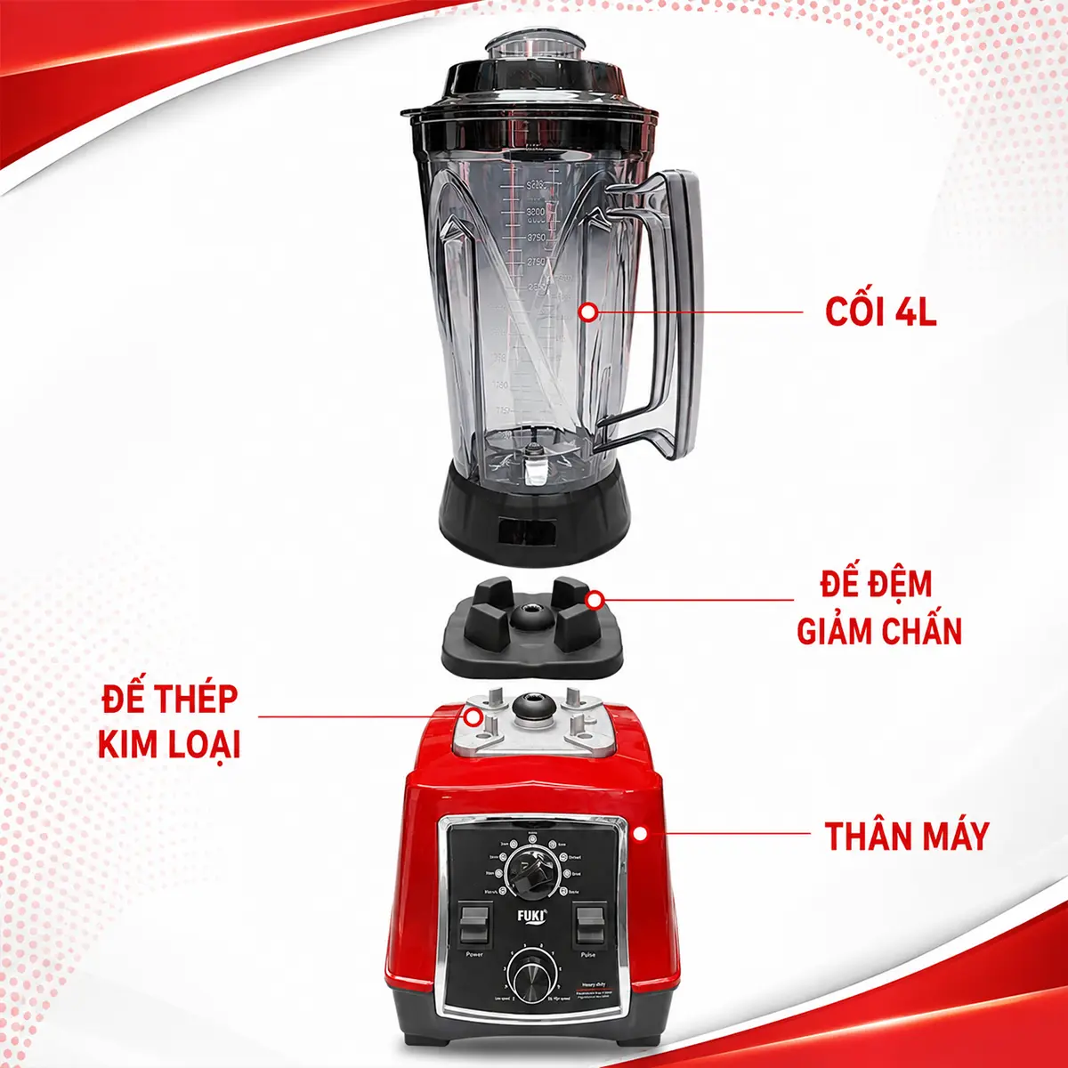 Cấu tạo máy xay fk-3000a đỏ