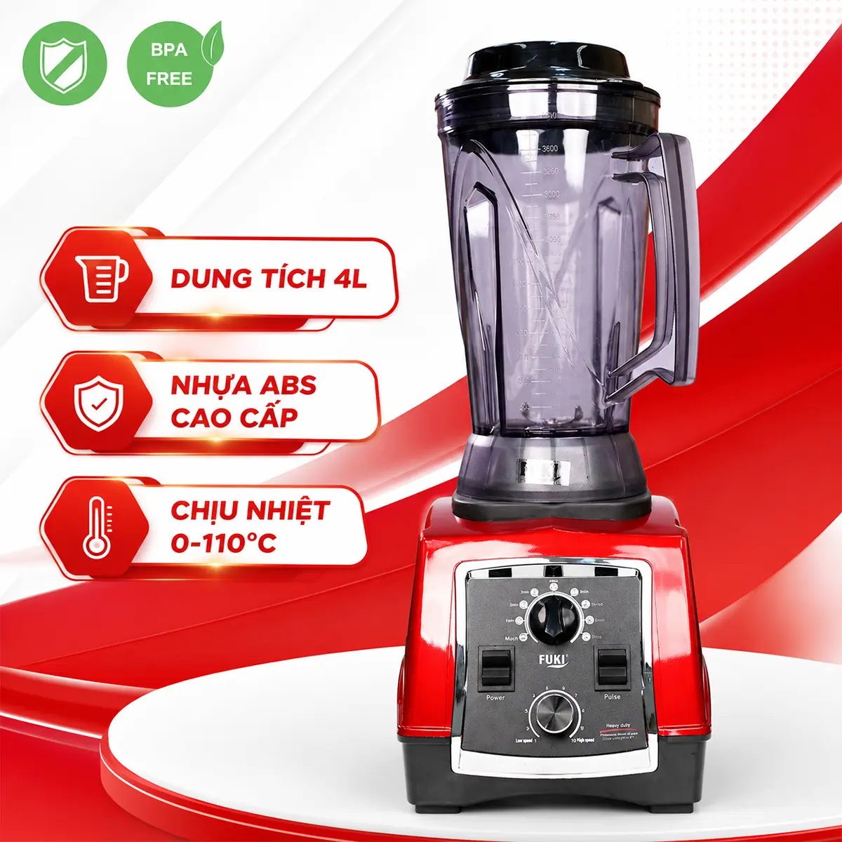 dung tích 4l của máy xay fk-3000a đỏ