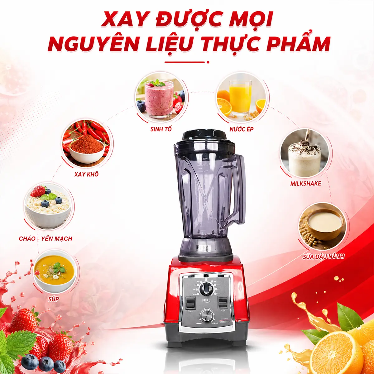 máy xay sinh tố công nghiệp fk-3000a đỏ xay được mọi nguyên liệu