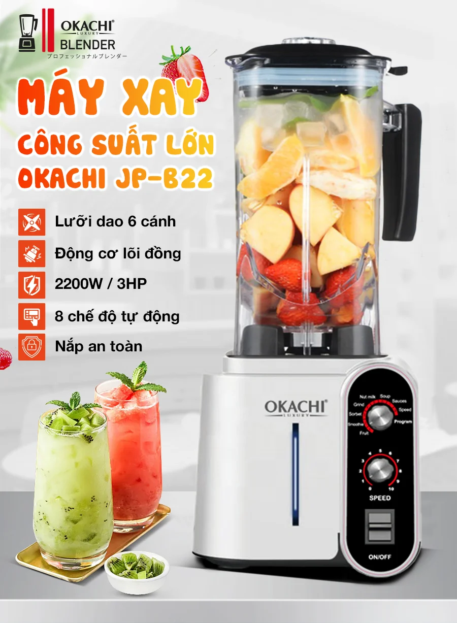 Máy xay công suất lớn OKACHI JP-B22 2200W (màu trắng)