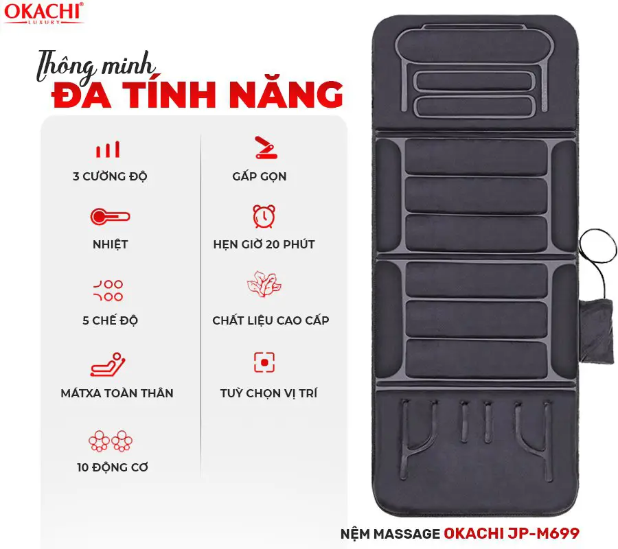 Nệm massage toàn thân OKACHI JP-M699 (dòng cao cấp)