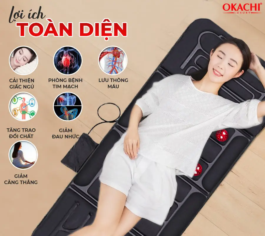 Nệm massage toàn thân nhiệt và đèn hồng ngoại OKACHI JP-M799 - màu đen