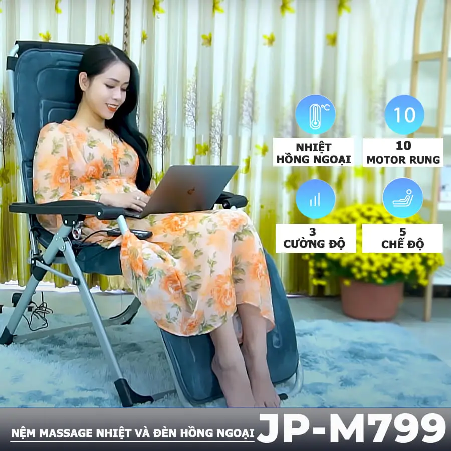 Nệm Massage Toàn Thân nhiệt và hồng ngoại OKACHI JP-M799 (màu xám)