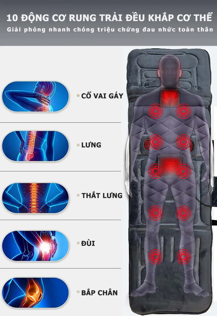 Nệm Massage Toàn Thân nhiệt và hồng ngoại OKACHI JP-M799 (màu xám)