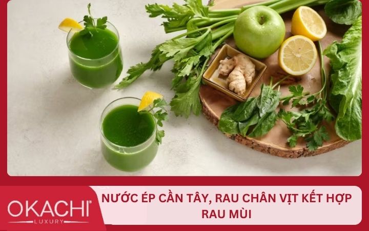 Nước ép cần tây, rau chân vịt kết hợp rau mùi