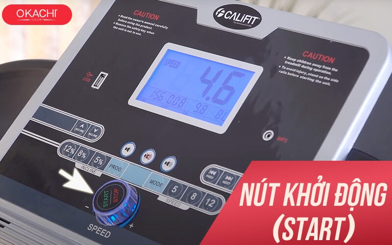 Nút khởi động Start trên bảng điều khiển máy chạy bộ