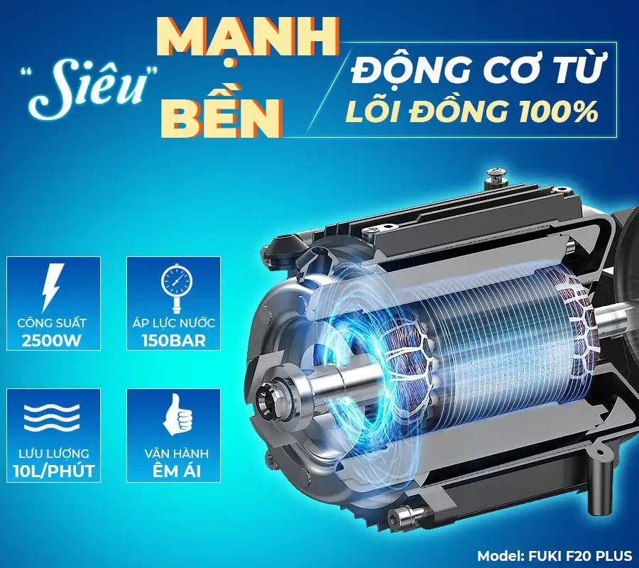 Máy xịt rửa xe cao áp Fuki F20 Plus 2500W (điều chỉnh áp)
