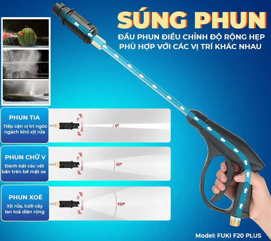 Máy xịt rửa xe cao áp Fuki F20 Plus 2500W (điều chỉnh áp)