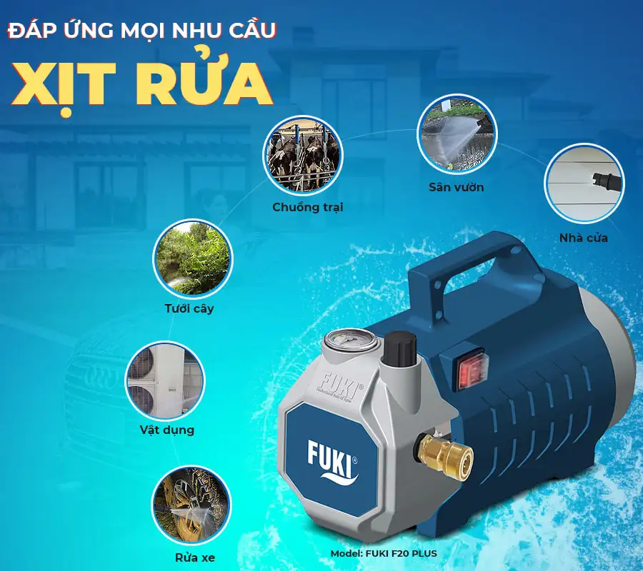Máy xịt rửa xe cao áp Fuki F20 Plus 2500W (điều chỉnh áp)
