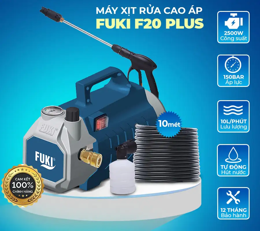 Máy xịt rửa xe cao áp Fuki F20 Plus 2500W (điều chỉnh áp)