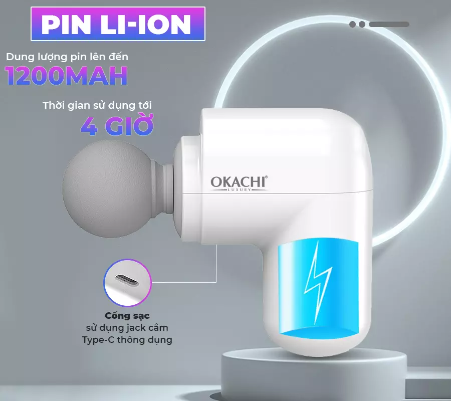 Súng massage cầm tay có đầu nóng OKACHI JP-G3 (trắng)