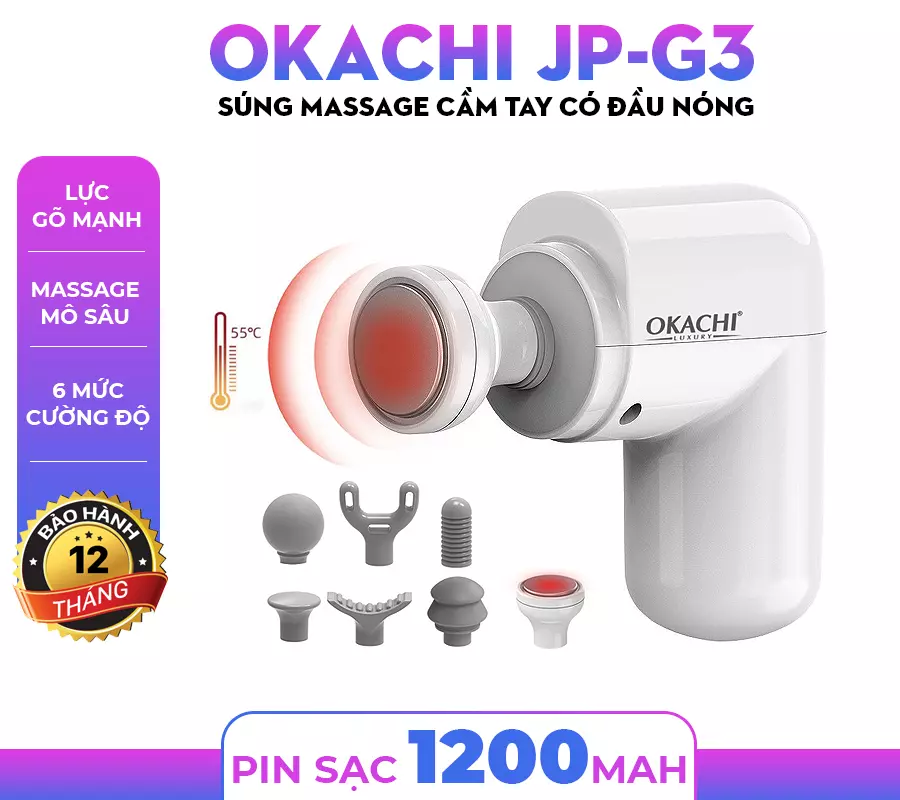 Súng massage cầm tay có đầu nóng OKACHI JP-G3 (trắng)