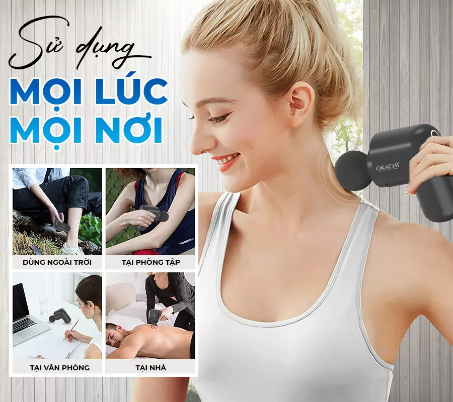 Súng massage cầm tay OKACHI JP-G3 có đầu nóng (đen)